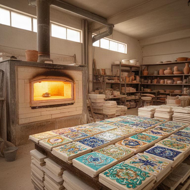 Fornace ceramica di Corato con piastrelle smaltate e luce calda nello stabilimento