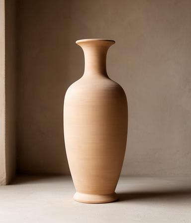 Vaso alto in terracotta con finitura a ingobbio color sabbia